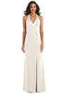 After Six Halter Tuxedo Gown W/ Front Slit In White