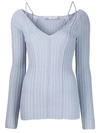 PROENZA SCHOULER WHITE LABEL LIGHTWEIGHT RIB KNIT V-NECK TOP