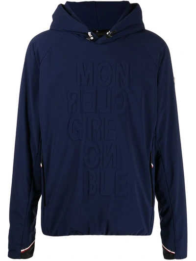 Moncler Embossed Logo Hoodie In 蓝色
