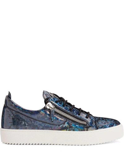 Giuseppe Zanotti Frankie Foil Low-top Sneakers In 蓝色