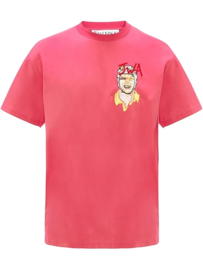 Jw Anderson Pink Pol Anglada Embroidered 'jwa' Rugby T-shirt