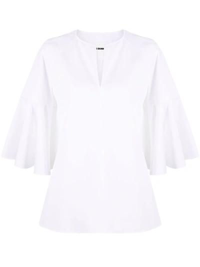 Jil Sander Circle-sleeve V-neck Blouse In White