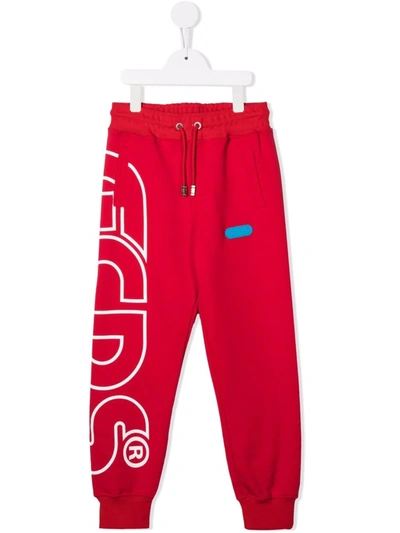 Gcds Kids' Logo-print Cotton Track Trousers In Red