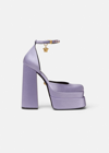Versace Medusa Aevitas Embellished Satin Platform Sandals In Lilac