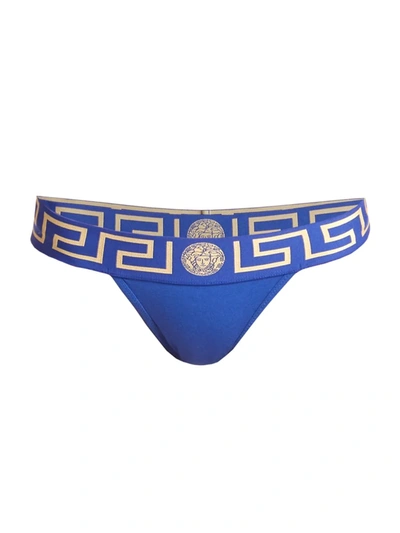 Versace Women's Greca Border Thong In Bluette