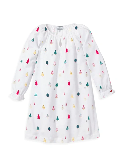 Petite Plume Girls' Delphine Holiday Trees Nightgown - Baby, Little Kid, Big Kid In White