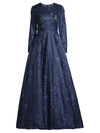 Mac Duggal Lace A-line Ball Gown In Navy