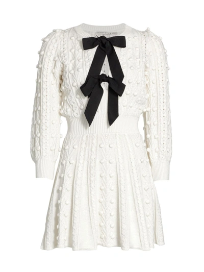 Alice And Olivia Kitty Bow Front Sweater Dress In Soft White Black
