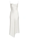 Alice And Olivia Harmony Drapey Asymmetric Midi Dress W/ Slit In Off White
