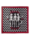 Alexander Mcqueen Biker Skeleton-print Silk Scarf In Black/red