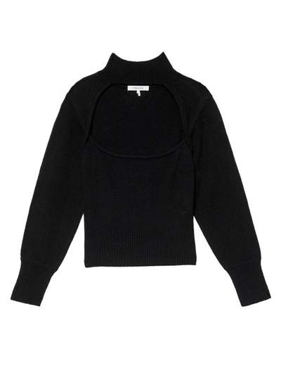 Frame Cut-out Turtleneck Cashmere-blend Sweater In Noir