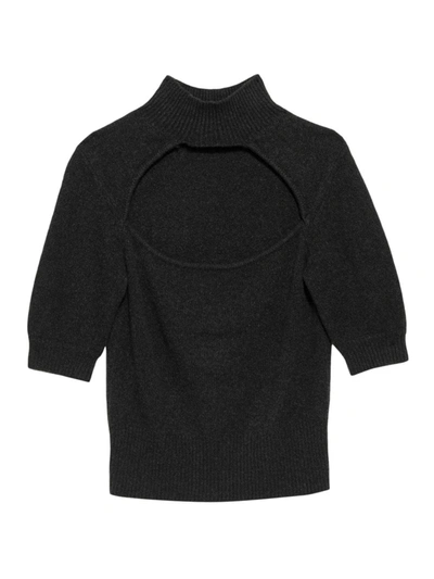 Frame Cut-out Turtleneck Short Sleeve Sweater In Charcoal Heather