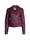 Michael Michael Kors Leather Moto Jacket In Maroon