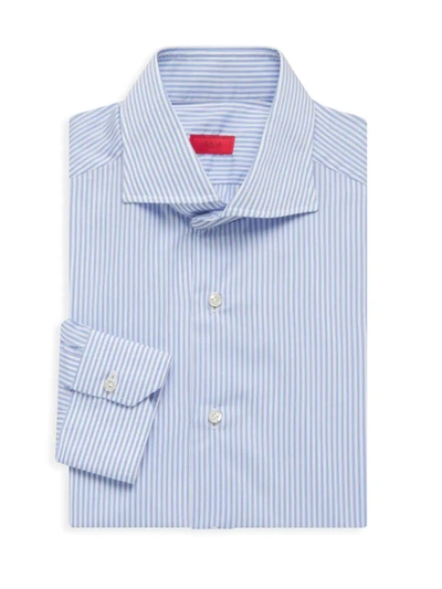 Isaia Cotton Button-down Shirt In Blue Stripes