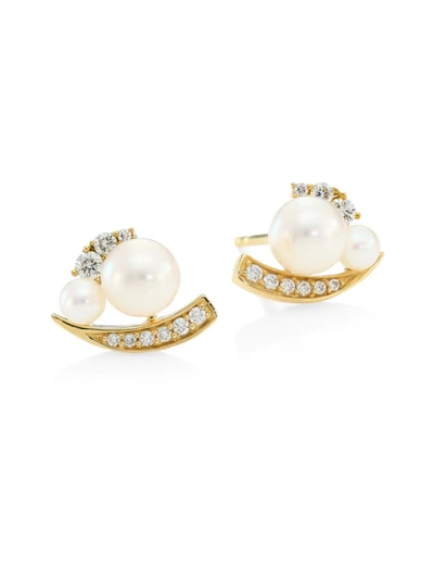 Yoko London Women's 18k Yellow Gold, Pearl & Diamond Stud Earrings