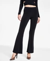 Bar Iii Women's Pull-on High-rise Flare-leg Pants, Created For Macy's In Deep Black