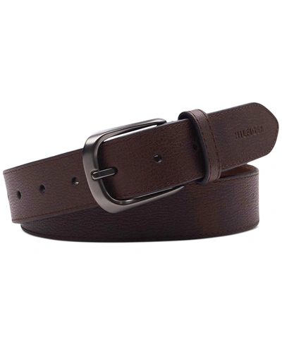 Tommy Hilfiger Men's Enamel Logo Ornament Casual Leather Belt In Brown