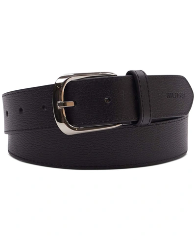Tommy Hilfiger Men's Enamel Logo Ornament Casual Leather Belt In Black