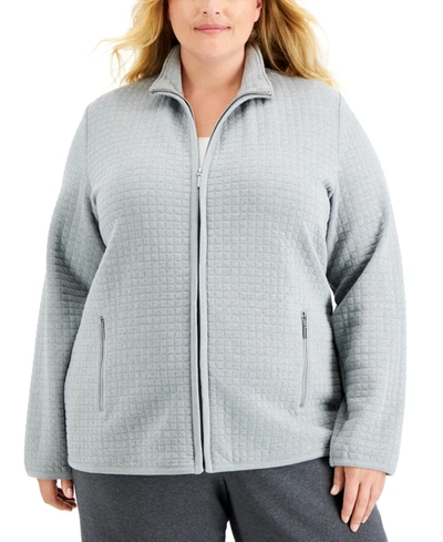 Karen Scott Plus Size Quilted Fleece Jacket, Created For Macy's In Smoke Grey Heather