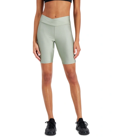 Jenni On Repeat Crossover Waist Bike Shorts, Created For Macy's In Seagrass