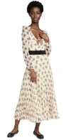 Saloni Denise Embellished Pleated Printed Silk Midi Dress In Cream Bows/mirror