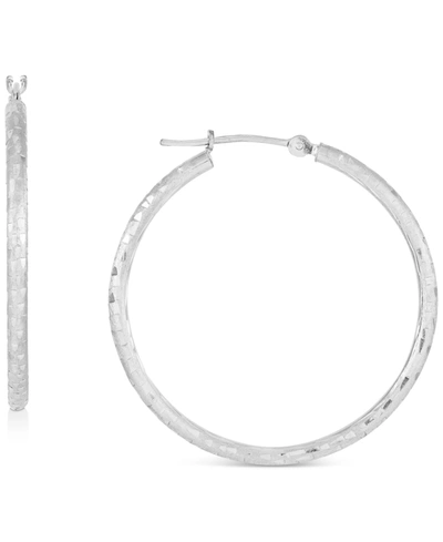 Macy's Textured Medium Hoop Earrings In 10k White Gold, 30mm