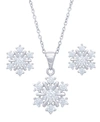 Macy's Silver Plated Cubic Zirconia Snowflake Earrings And Pendant Necklace Set In Silver Plated