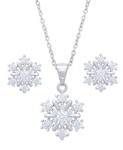 Macy's Silver Plated Cubic Zirconia Snowflake Earrings And Pendant Necklace Set