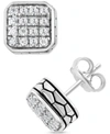 Effy Collection Effy Men's White Sapphire Square Cluster Stud Earrings (5/8 Ct. T.w.) In Sterling Silver In Sterling Silver
