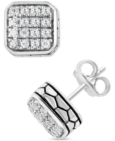 Effy Collection Effy Men's White Sapphire Square Cluster Stud Earrings (5/8 Ct. T.w.) In Sterling Silver