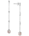 Macy's Cultured Freshwater Pearl (6mm) & Diamond (1/10 Ct. T.w.) Linear Drop Earrings In Sterling Silver In Sterling Silver