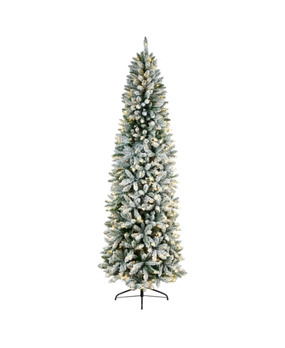 Nearly Natural Slim Flocked Montreal Fir Artificial Christmas Tree With 400 Warm Led Lights And 1348 Bendable Branc In Green