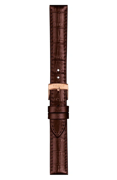 Tissot 15mm Croc Embossed Leather Watch Strap In Brown