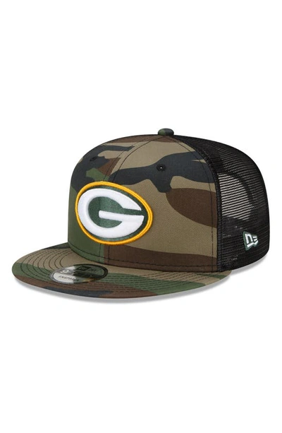 New Era Men's Camo Green Bay Packers Woodland Trucker 2.0 9fifty Snapback Hat
