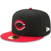 NEW ERA NEW ERA BLACK/RED CINCINNATI REDS ROAD AUTHENTIC COLLECTION ON-FIELD 59FIFTY FITTED HAT,70361059