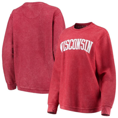 Pressbox Women's Red Wisconsin Badgers Comfy Cord Vintage-like Wash Basic Arch Pullover Sweatshirt