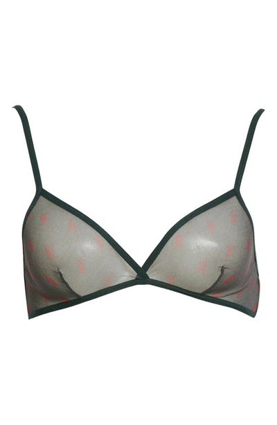 Saint Laurent Sheer Tulle Monogram Bra Green And Bordeaux