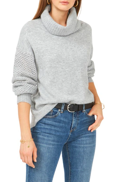 Vince Camuto Pointelle Turtleneck Sweater In Light Heather Grey
