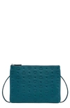 Mcm Klara Monogram Leather Crossbody Pouch In Deep Teal