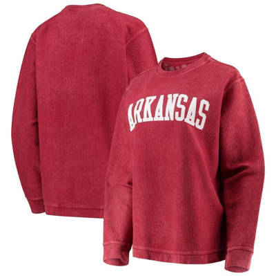 Pressbox Women's Cardinal Arkansas Razorbacks Comfy Cord Vintage-like Wash Basic Arch Pullover Sweatshirt
