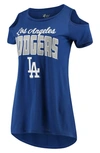 G-III 4HER BY CARL BANKS G-III 4HER BY CARL BANKS ROYAL LOS ANGELES DODGERS CLEAR THE BASES COLD SHOULDER T-SHIRT,3373859