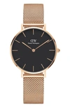 Daniel Wellington Petite Pressed Melrose 24mm In Rose Gold/white/rose Gold