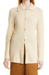 Vince Fitted Polo Collar Wool & Cashmere Blend Cardigan In Oat Cream
