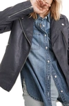 Madewell Washed Leather Moto Jacket In Sunfaded Indigo