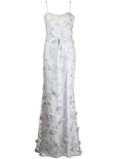 Marchesa Notte Bridesmaids Embroidered Floor-length Gown In Grau