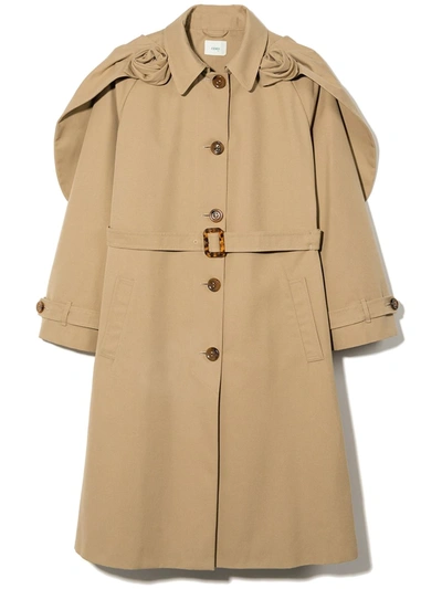 Fendi Kids' Rose Applique Cape Trench Coat In Neutrals