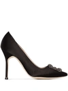 Manolo Blahnik 105mm Hangisi Satin Pumps In Schwarz