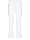 Mother The Tripped Distressed Bootcut Ankle Jeans In White