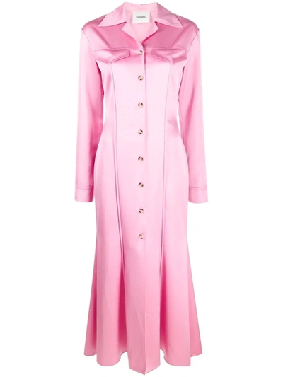 Nanushka Sana Glossy Pink Satin Long Dress | ModeSens