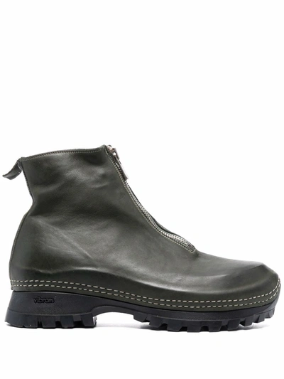 Guidi Zipped Leather Ankle Boots In Grün